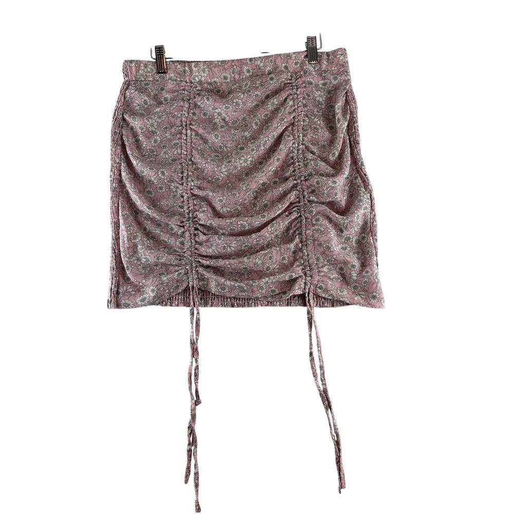 Haute Monde Mini Skirt Ruched Smocked Back Drawstring Ditsy Petal Pink Floral XL